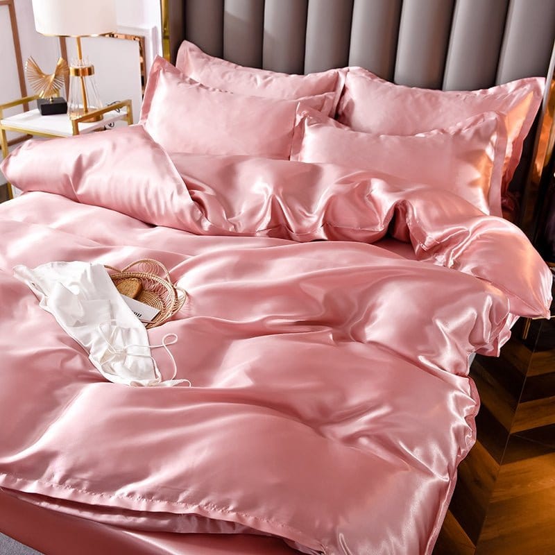 Parure de lit satinée avec drap housse et taies