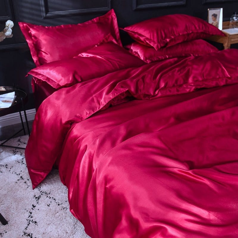 Parure de lit rouge en polyester, idéale pour l'été