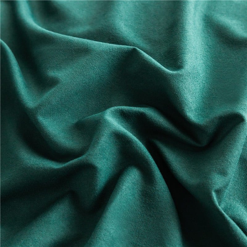 Housse de couette verte avec taies d'oreiller, ambiance apaisante