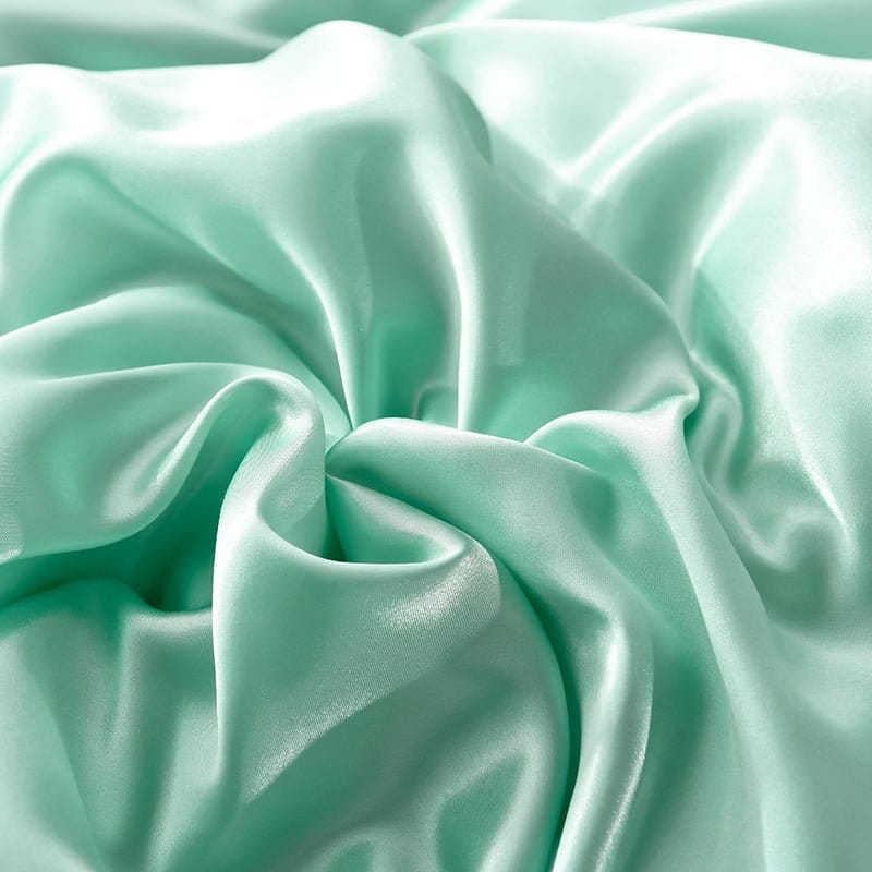 Drap housse en satin polyester, couleur vert opaline