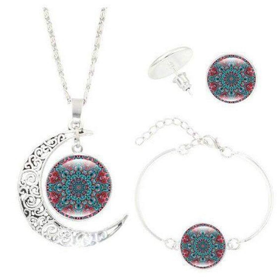 Bracelet ajustable orné de la fleur de vie et demi-lune
