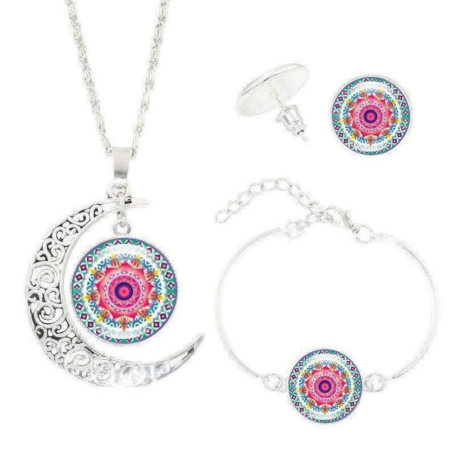Ensemble de bijoux avec motif fleur de vie et demi-lune