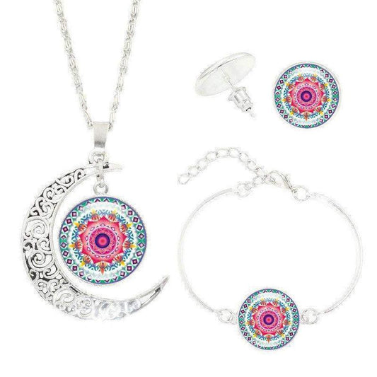 Ensemble de bijoux avec motif fleur de vie et demi-lune