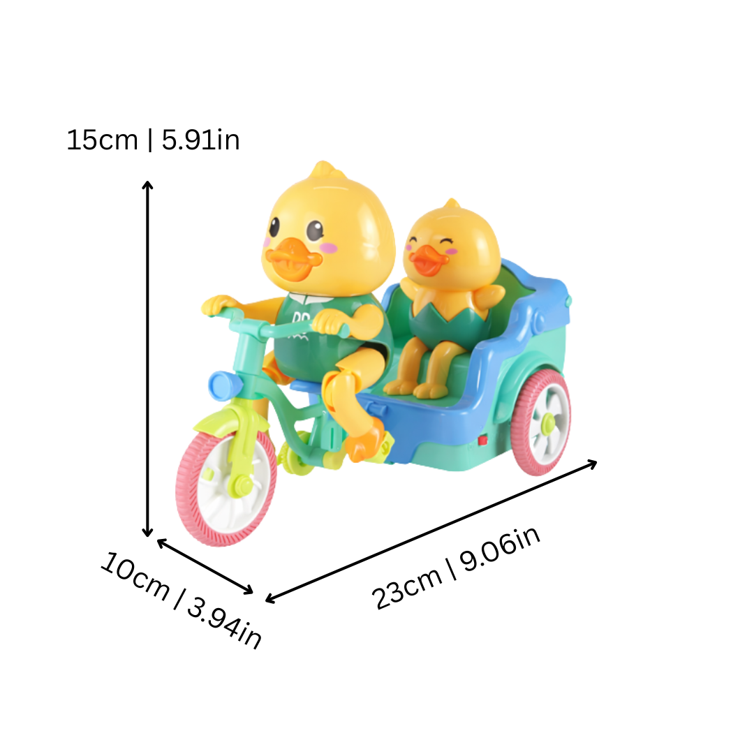 Tricycle canard coloré avec lumières vives allumées