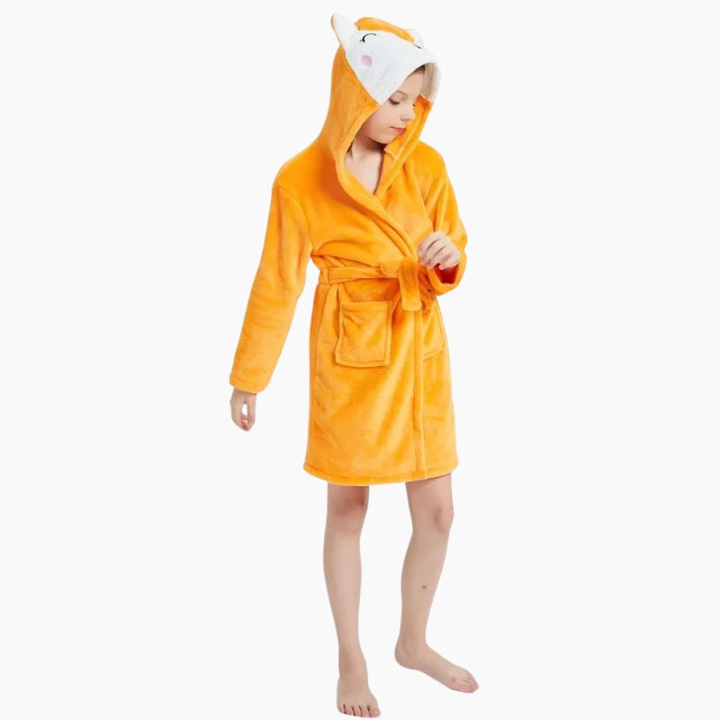 Peignoir orange vif avec capuche renard pour fille