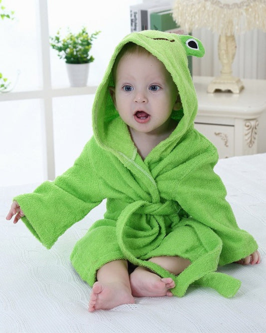 Peignoir bébé grenouille verte en coton