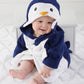 Peignoir bébé pingouin bleu marine en coton