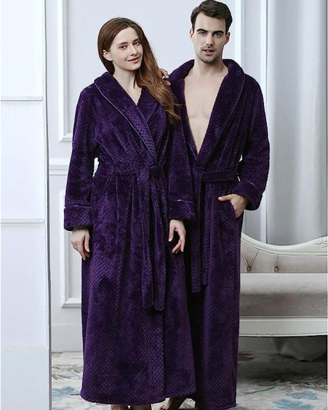 Peignoir couple polaire ultra doux violet