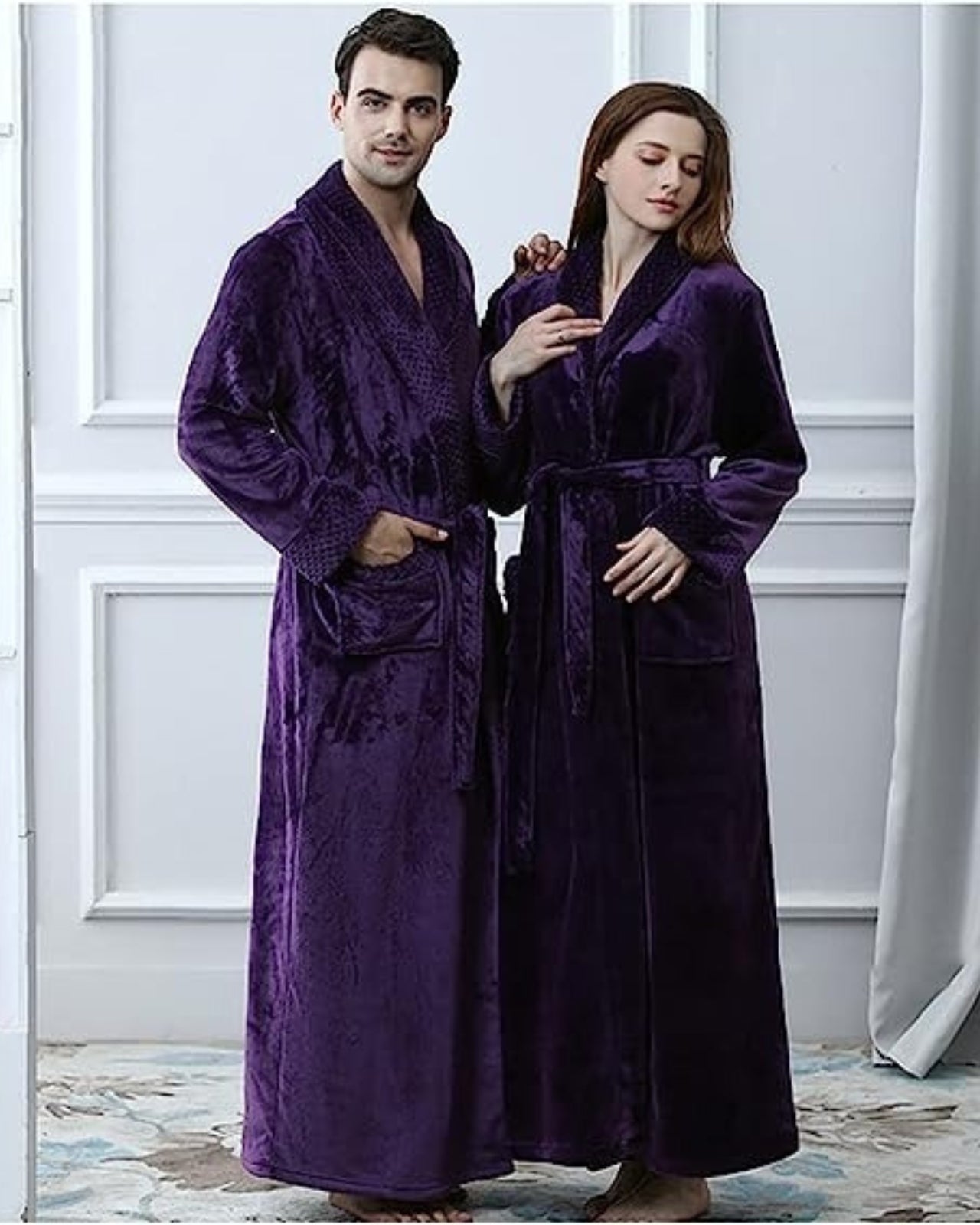 Peignoir couple polaire ultra doux violet