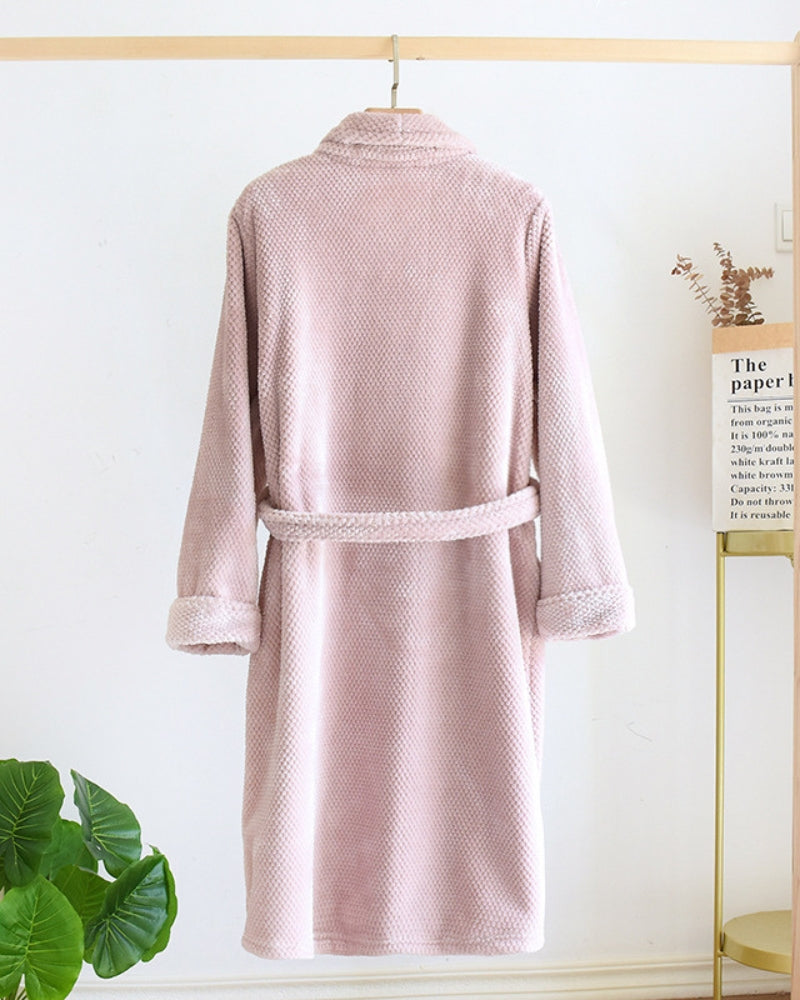 Peignoir rose clair pour femme avec col en V