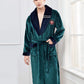 Peignoir homme polaire kimono col en V bleu et vert