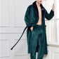 Peignoir homme polaire kimono col en V bleu et vert