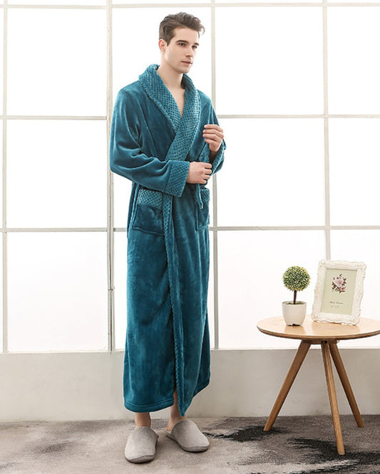 Peignoir homme polaire kimono épais et chaud bleu