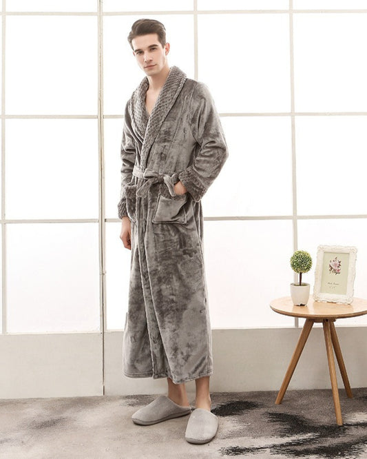 Peignoir homme polaire kimono épais et chaud gris