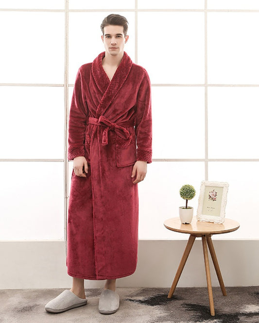 Peignoir homme polaire kimono épais et chaud rouge