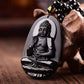 Pendentif obsidienne Bouddha Amitabha, vue de face détaillée