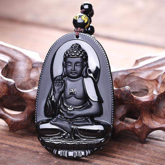 Vue d'ensemble du pendentif Bouddha en obsidienne noire