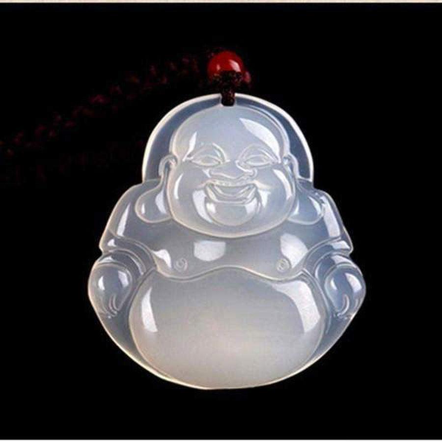 Vue de face du pendentif Bouddha en jade blanc