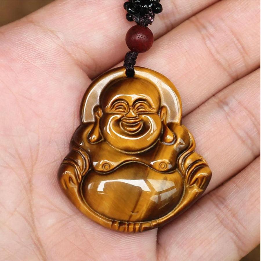 Pendentif Bouddha en Œil de tigre sur fond blanc