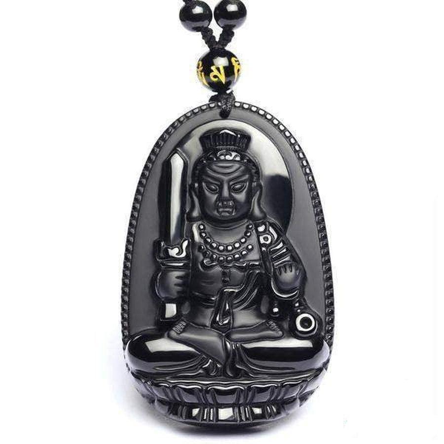 Collier de perles noires avec pendentif Bouddha détaillé