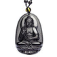 Pendentif Bouddha en obsidienne, perles noires visibles