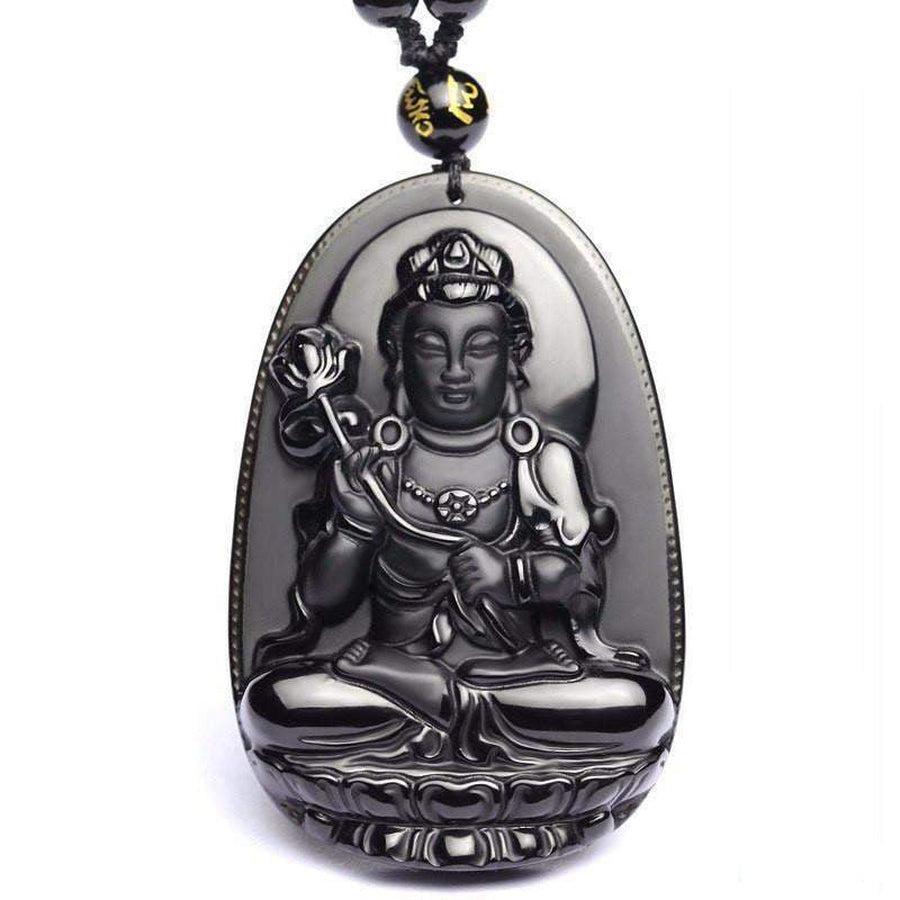 Détail du pendentif Bouddha en obsidienne noire