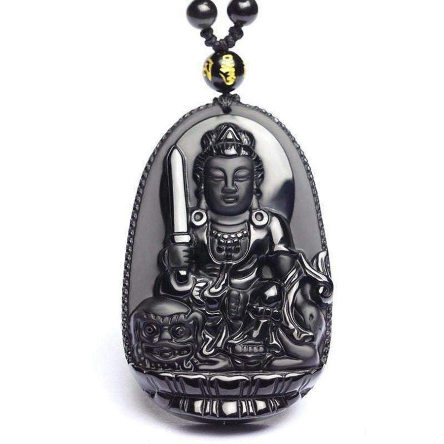 Pendentif Bouddha en obsidienne, fond neutre