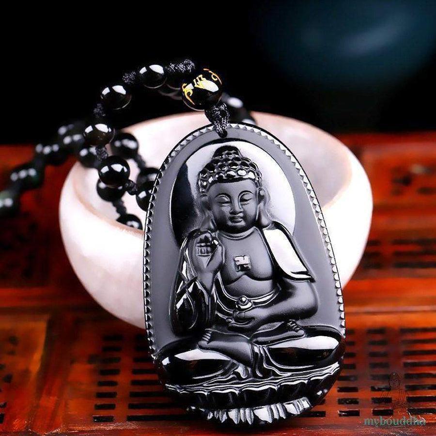 Collier de 60 cm avec pendentif Bouddha en obsidienne
