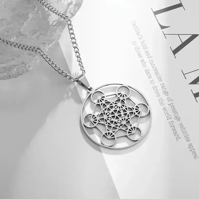 Pendentif Métatron doré, design géométrique sacré