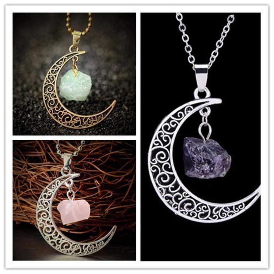 Vue de côté du pendentif demi-lune avec pierre citrine