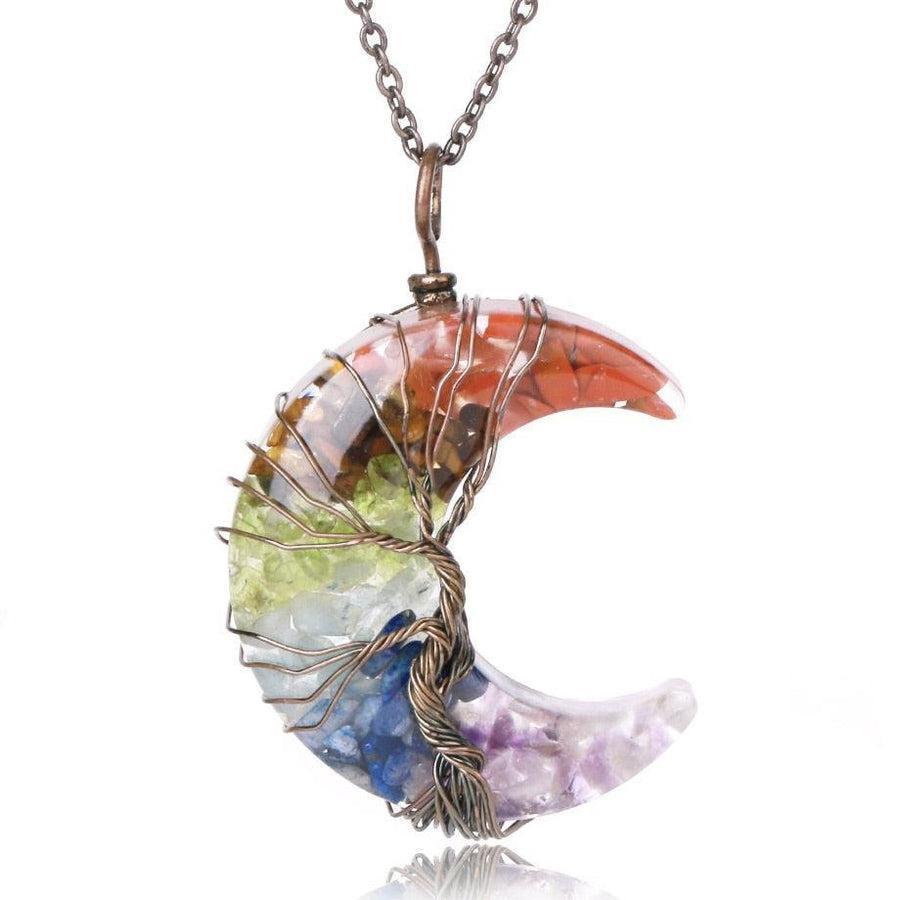 Pendentif en forme de lune avec pierres des Chakras