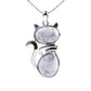 Pendentif chat en acier avec pierre bleue claire