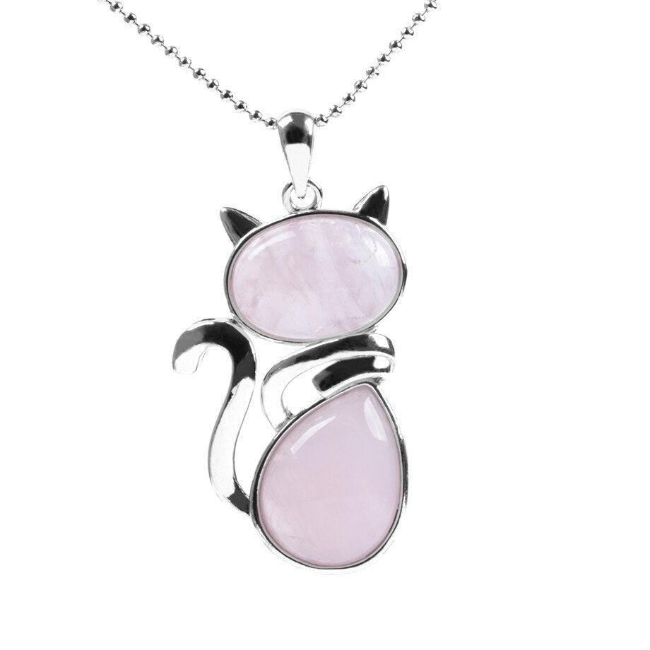 Vue d'ensemble du pendentif chat et pierre dorée