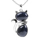 Pendentif chat en acier avec pierre noire visible