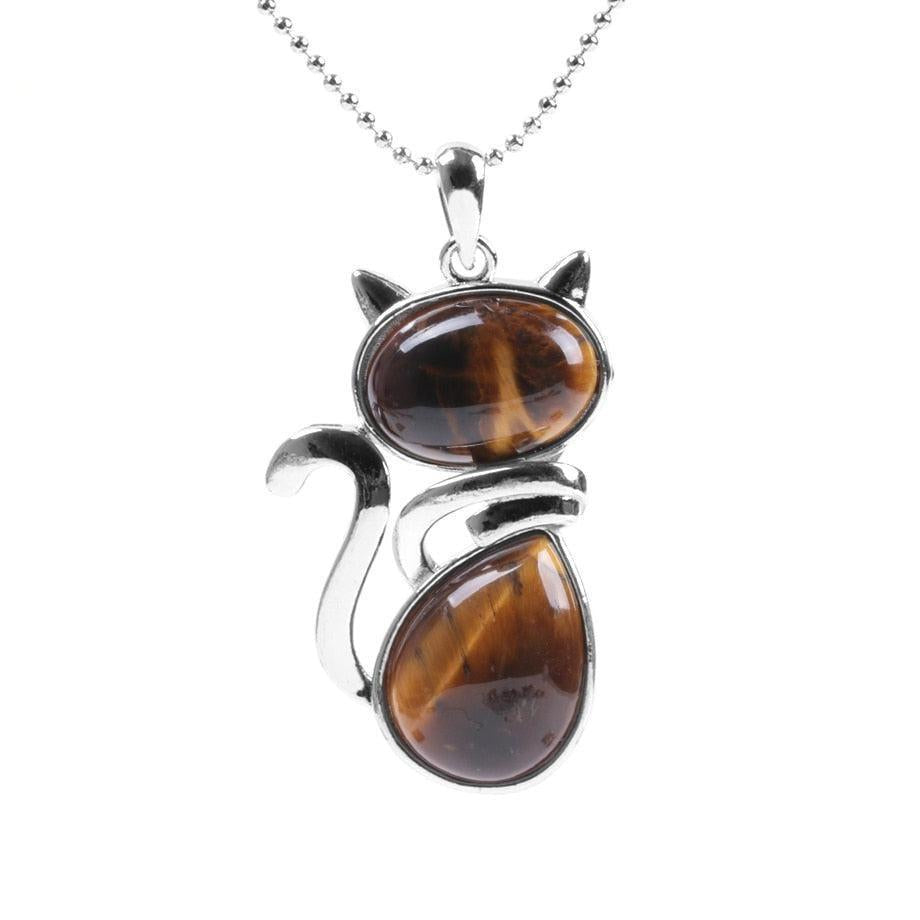 Pendentif chat en acier avec pierre turquoise