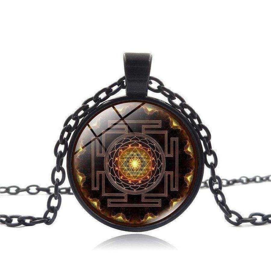Pendentif cabochon en verre avec symbole sacré Sri Yantra