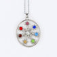 Focus sur les détails argentés du pendentif chakras