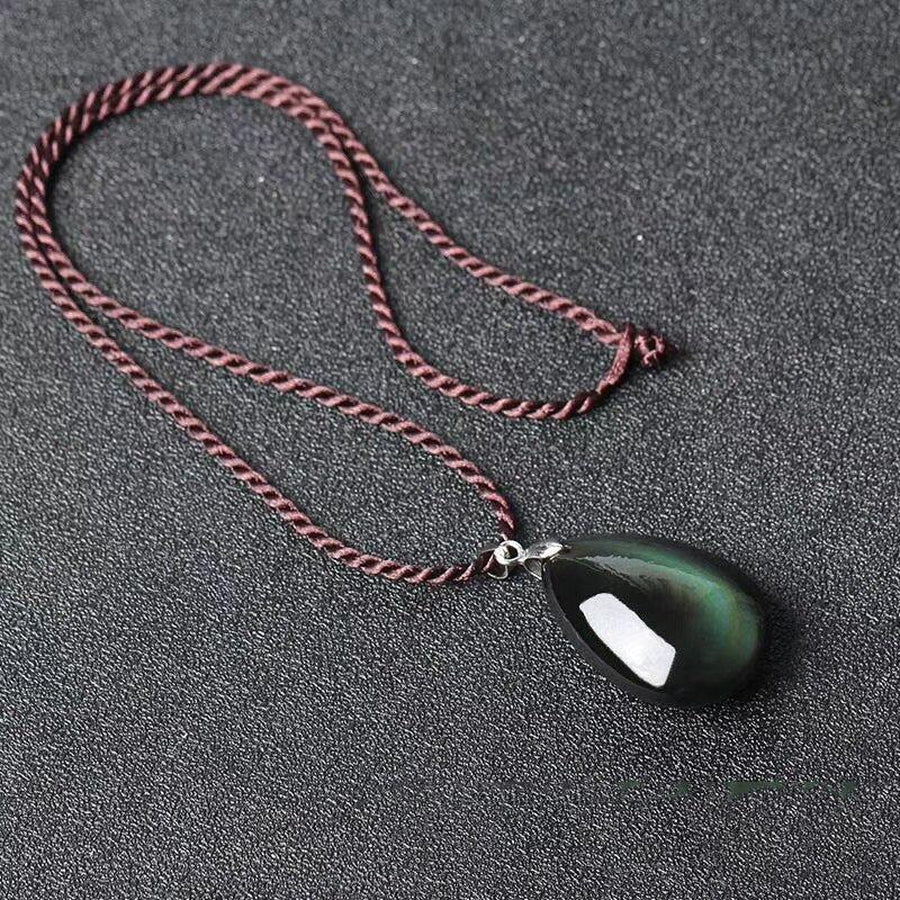 Pendentif en obsidienne noire en forme de goutte d'eau
