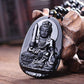 Pendentif Bouddha en obsidienne noire, gravure détaillée