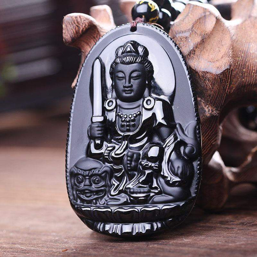 Pendentif obsidienne représentant Manjusri Bodhisattva