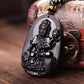 Pendentif Bouddha en obsidienne noire, vue de face