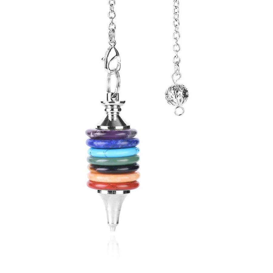 Pendule avec cercles colorés représentant les chakras