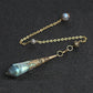 Détail du support plaqué argent du pendule en labradorite