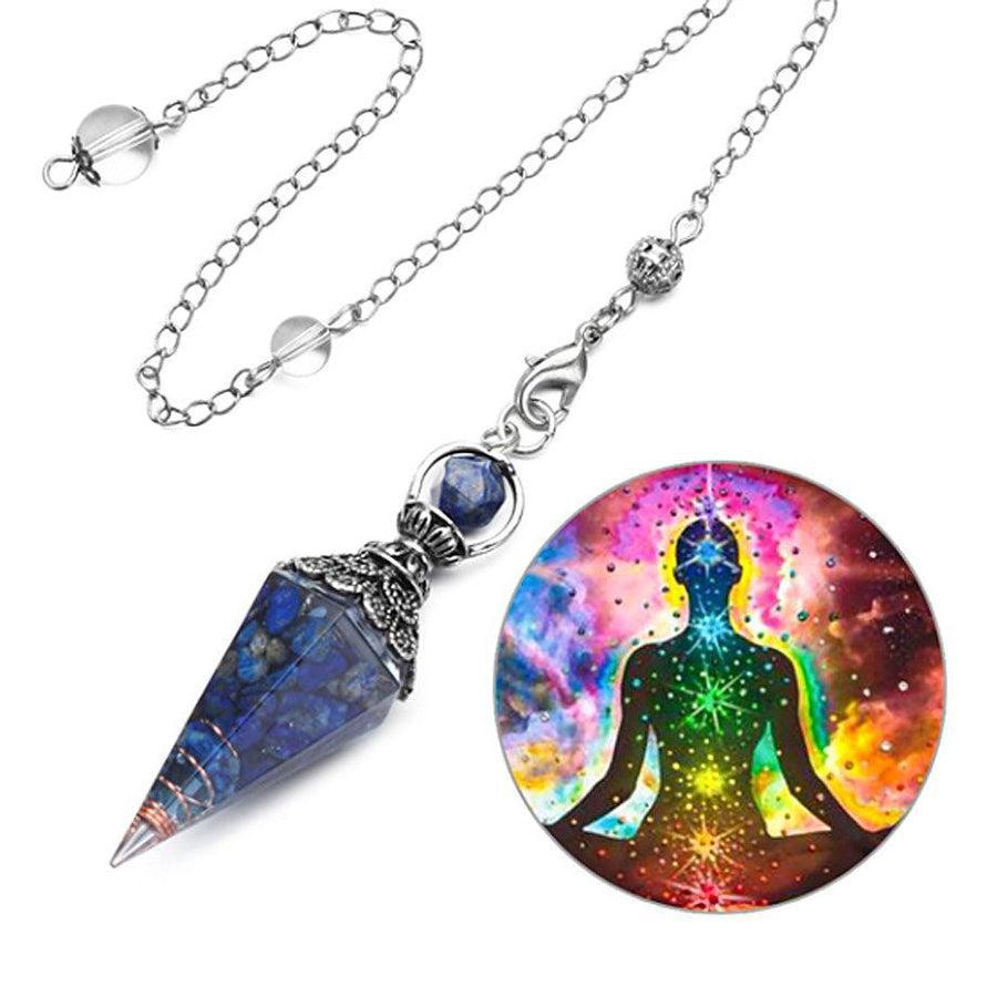 Pendule conique en lapis lazuli avec spirale de cuivre