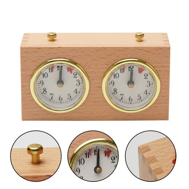 Pendule d'échecs en bois avec mécanisme visible