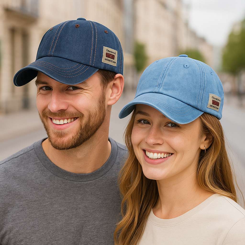 Homme portant une casquette en denim en ville