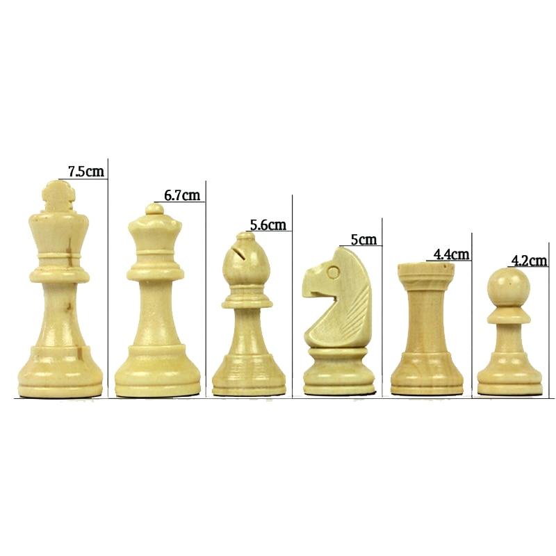 Pièces d'échecs en bois, vue détaillée des dimensions