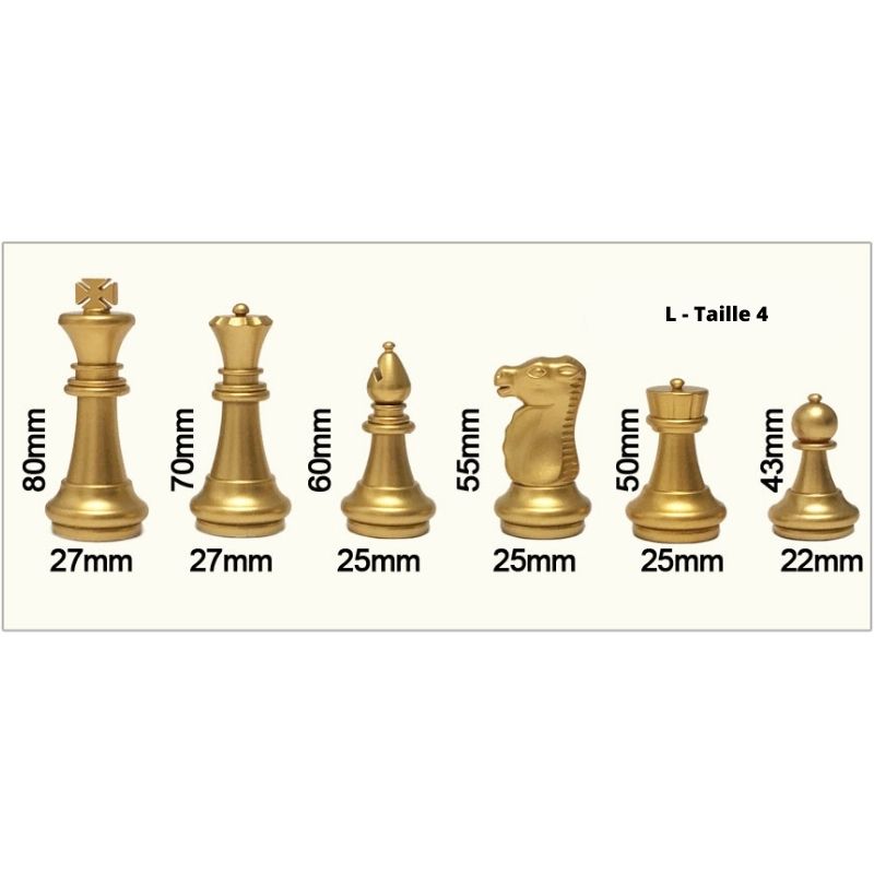 Pièces d'échecs Staunton, grandes tailles sur échiquier