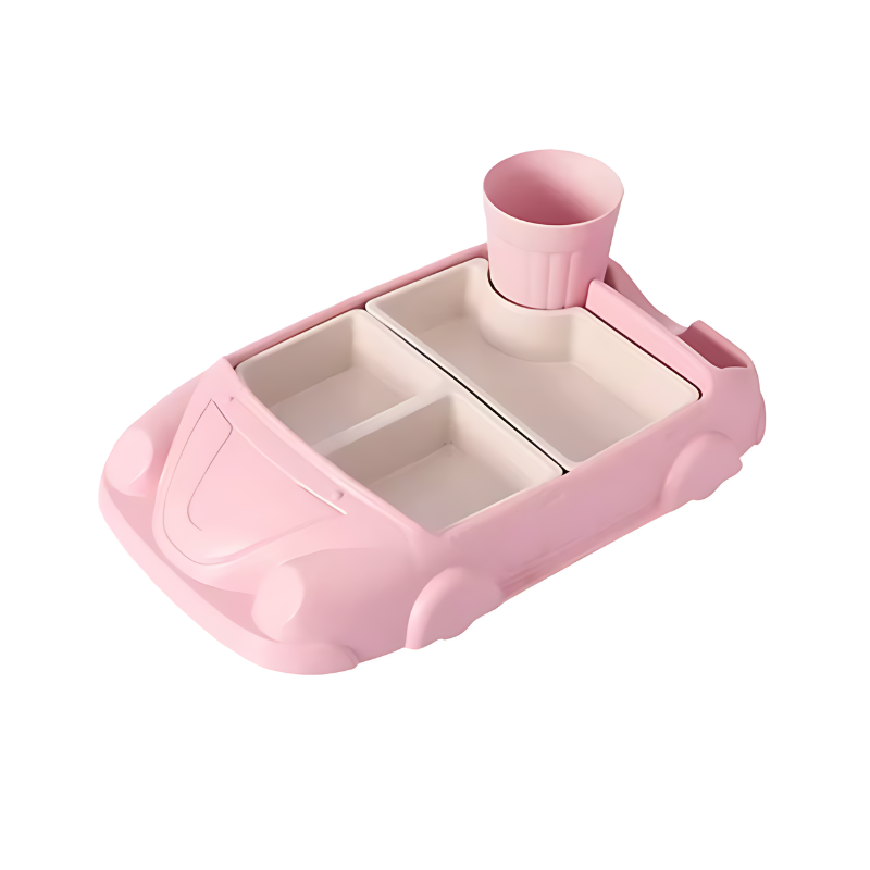 Vaisselle rose en forme de voiture pour repas d'enfants