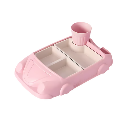Vaisselle rose en forme de voiture pour repas d'enfants